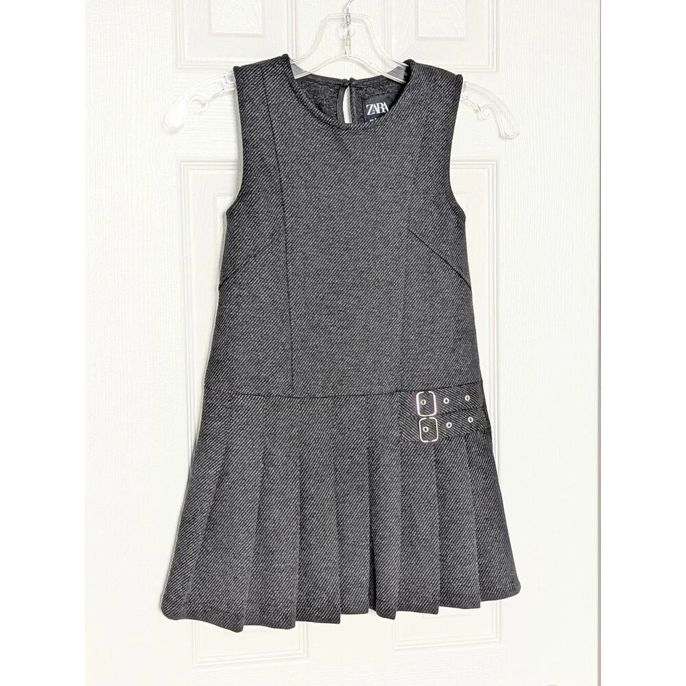 ZARA Girls (Size 8) Jumper/Pinafore/Tunic Dress w/Pleated Skirt & Buckle Accents